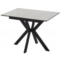 Стол КОМИЛЬФО МИНИ 100 БЕЛЫЙ МРАМОР с прожилками латте, керамика / ЧЕРНЫЙ, М-City