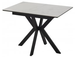 Стол КОМИЛЬФО МИНИ 100 БЕЛЫЙ МРАМОР с прожилками латте, керамика / ЧЕРНЫЙ, М-City