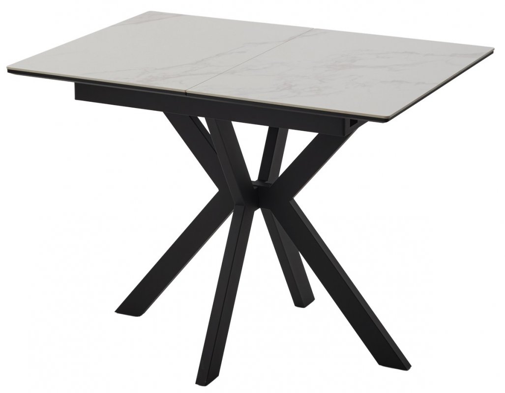 Стол КОМИЛЬФО МИНИ 100 БЕЛЫЙ МРАМОР с прожилками латте, керамика / ЧЕРНЫЙ, М-City