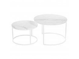Набор кофейных столиков Tango белый мрамор с белыми ножками, 2шт