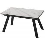 Стол МОРИС-2 140 БЕЛЫЙ МРАМОР АКТИВНЫЙ , керамика / Черный каркас, М-City