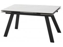 Стол МОРИС-2 140 MATTE БЕЛЫЙ МРАМОР, керамика / Черный каркас, М-City