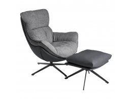 Комплект кресло HUG тёмно-серый, экокожа, шенилл с оттоманкой тёмно-серый, экокожа