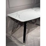 Стол обеденный Соар-2 F-1690,160х90х76 см, бело-серая керамика/хром серебро