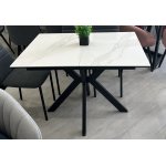 Стол КОМИЛЬФО МИНИ 100 БЕЛЫЙ МРАМОР с прожилками латте, керамика / ЧЕРНЫЙ, М-City