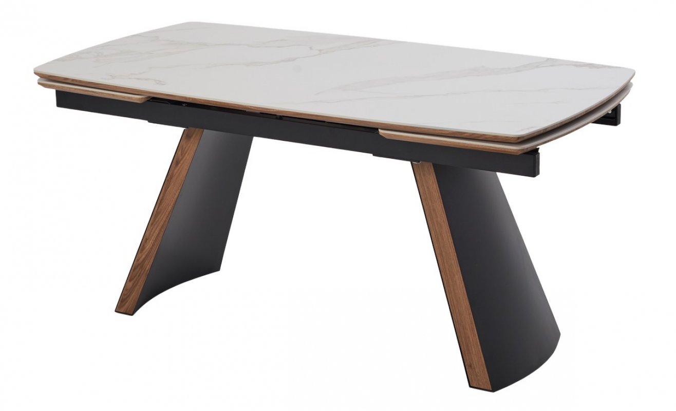 Стол РАНДЕВУ 160 БЕЛЫЙ МРАМОР МАТОВЫЙ 9806035 , керамика / Черный, Орех эко, М-City