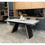 Стол РАНДЕВУ 160 БЕЛЫЙ МРАМОР МАТОВЫЙ 9806035 , керамика / Черный, Орех эко, М-City