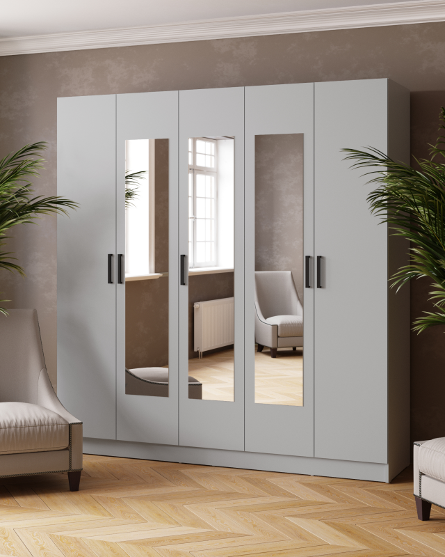 Шкаф комбинированный Ларс (2,0) с зеркалом камень серый