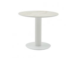 Стол круглый Терралино D90 верх керамика белый матовый, основание металл белый