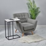 Придиванный столик Loft 50x30см, белый мрамор, чёрные ножки