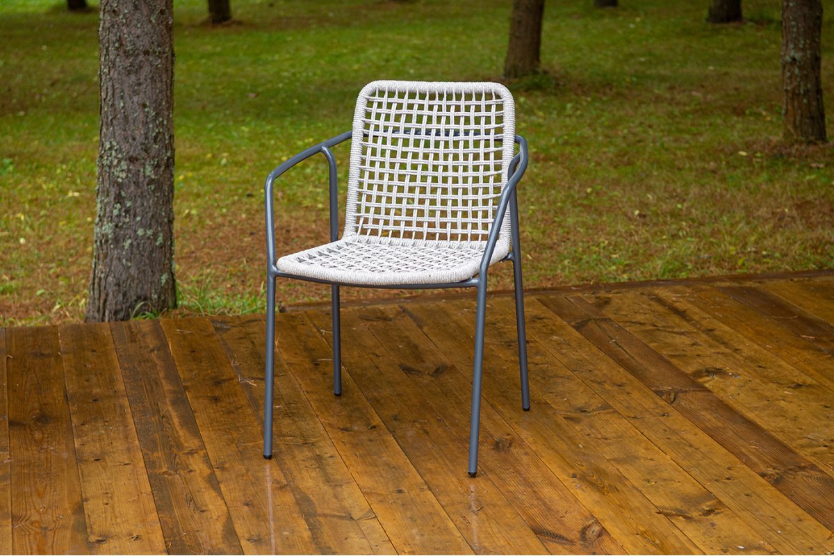 "Тунис" стул плетеный из роупа, каркас алюминий темно-серый (RAL7024), роуп светло-серый