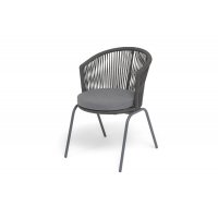 "Люксембург" стул плетеный из роупа, каркас из стали темно-серый (RAL7024) муар, роуп темно-серый круглый, ткань темно-серая 027