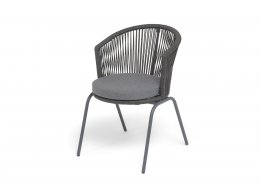 "Люксембург" стул плетеный из роупа, каркас из стали темно-серый (RAL7024) муар, роуп темно-серый круглый, ткань темно-серая 027