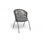 "Люксембург" стул плетеный из роупа, каркас из стали темно-серый (RAL7024) муар, роуп темно-серый круглый, ткань темно-серая 027