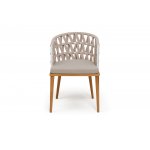 "Диего" стул плетеный из роупа, основание дуб каркас из стали белый муар, роуп бежевый круглый, ткань бежевая 052