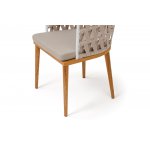 "Диего" стул плетеный из роупа, основание дуб каркас из стали белый муар, роуп бежевый круглый, ткань бежевая 052