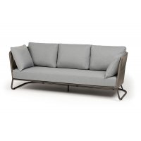 "Багамы" диван 3-местный плетеный из роупа, каркас алюминий бежево-серый (RAL7006) муар, роуп серо-коричневый 23мм, ткань светло-серая