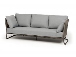 "Багамы" диван 3-местный плетеный из роупа, каркас алюминий бежево-серый (RAL7006) муар, роуп серо-коричневый 23мм, ткань светло-серая