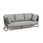 "Багамы" диван 3-местный плетеный из роупа, каркас алюминий бежево-серый (RAL7006) муар, роуп серо-коричневый 23мм, ткань светло-серая