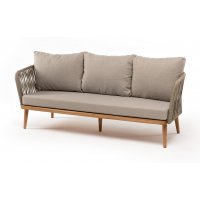 "Мальорка" диван 3-местный плетеный из роупа, основание дуб, роуп серо-коричневый 23мм, ткань бежевая 15052