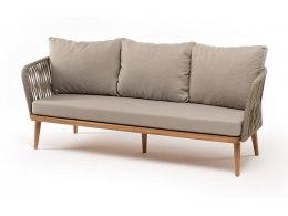 "Мальорка" диван 3-местный плетеный из роупа, основание дуб, роуп серо-коричневый 23мм, ткань бежевая 15052