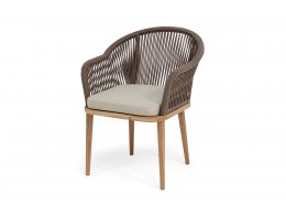 "Лион" стул плетеный из роупа, основание дуб, роуп коричневый круглый, ткань бежевая 15052