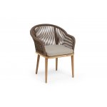 "Лион" стул плетеный из роупа, основание дуб, роуп коричневый круглый, ткань бежевая 15052