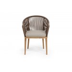 "Лион" стул плетеный из роупа, основание дуб, роуп коричневый круглый, ткань бежевая 15052