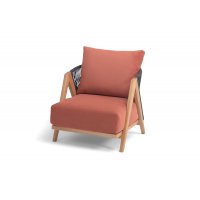 "Гарда" кресло плетеное из роупа, основание дуб, роуп темно-серый круглый, ткань терракотовая