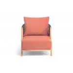 "Гарда" кресло плетеное из роупа, основание дуб, роуп темно-серый круглый, ткань терракотовая