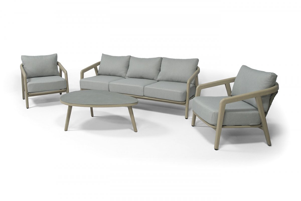 "Брюссель" лаунж-зона из искусственного ротанга, цвет серый, каркас под дерево (холодно-бежевый)