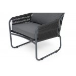 "Ането" кресло плетеное из роупа, каркас алюминий темно-серый (RAL7024) муар, роуп темно-серый круглый, ткань темно-серая 027