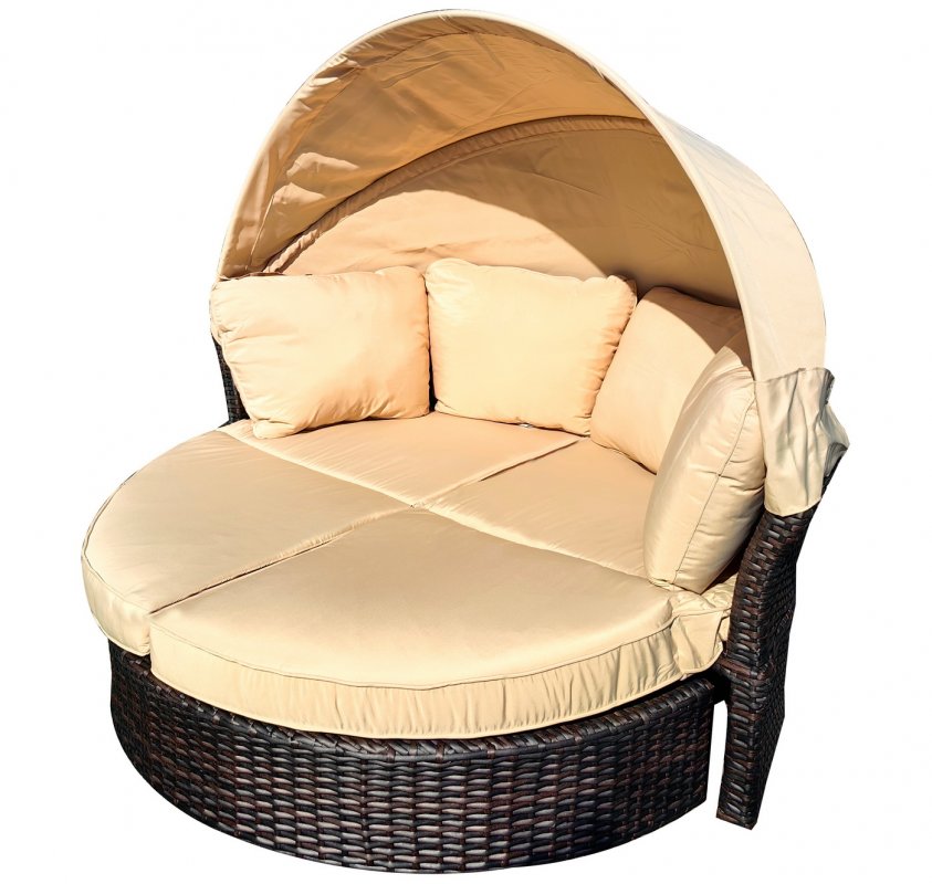 "Амальфи" плетеная кровать-трансформер, цвет коричневый, подушки бежевые