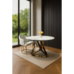 Стол обеденный раскладной Рондо Голд MC8239-120W, 120(+30+30)х76 см, белая керамика/золото