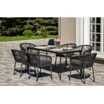 "Малага" обеденная группа на 6 персон со стульями "Марсель", каркас темно-серый, роуп темно-серый