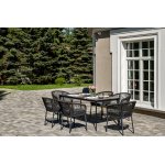 "Малага" обеденная группа на 6 персон со стульями "Марсель", каркас темно-серый, роуп темно-серый