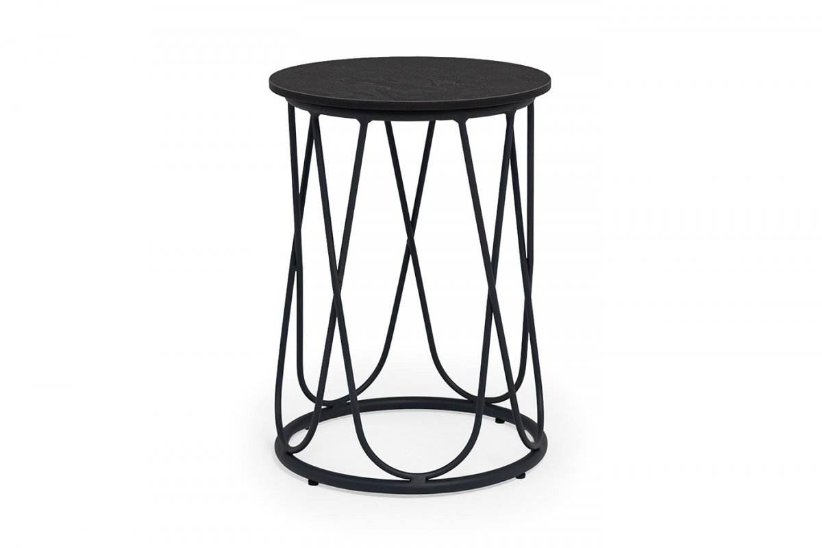 "Перу" журнальный стол из HPL круглый Ø40 H55, каркас из алюминия темно-серый (RAL 7024) муар, цвет столешницы "дуб"