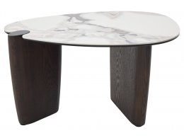 Стол кофейный DAG FENDI WHITE керамика на стекле/массив/ МДФ, облицованный дубовым шпоном ®DISAUR