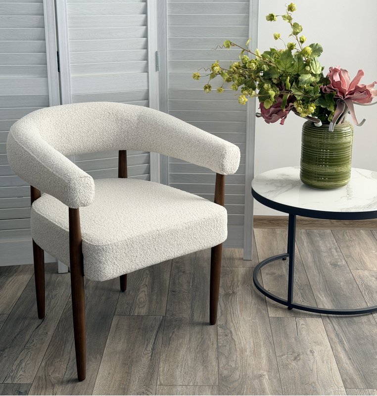 Стул БОНСАЙ (BONSAI), цвет СВЕТЛО-БЕЖЕВЫЙ CLOUD-113, букле / ОРЕХ , ®DISAUR