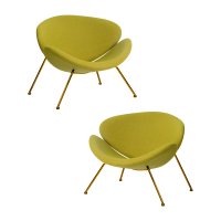 Набор 2 шт Кресло дизайнерское DOBRIN EMILY, светло-зеленая ткань AF3, золотое основание