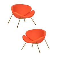 Набор 2 шт Кресло дизайнерское DOBRIN EMILY, оранжевая ткань AF, золотое основание