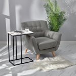 Придиванный столик Loft 50x30см, белый мрамор, чёрные ножки