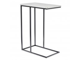 Придиванный столик Loft 50x30см, белый мрамор, чёрные ножки