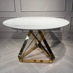 Стол обеденный раскладной Рондо Голд MC8239-120W, 120(+30+30)х76 см, белая керамика/золото