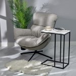 Придиванный столик Loft 50x30см, белый мрамор, чёрные ножки