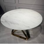 Стол обеденный раскладной Рондо Голд MC8239-120W, 120(+30+30)х76 см, белая керамика/золото