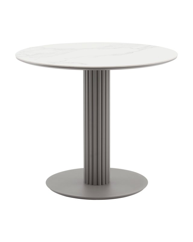 Стол круглый Терралино D90 верх керамика белый матовый, основание металл латте