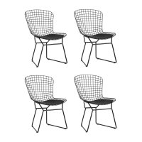Стул обеденный Bertoia черный с черной подушкой 4 шт
