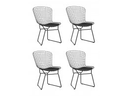 Стул обеденный Bertoia черный с черной подушкой 4 шт