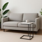 Придиванный столик Loft 50x30см, белый мрамор, чёрные ножки